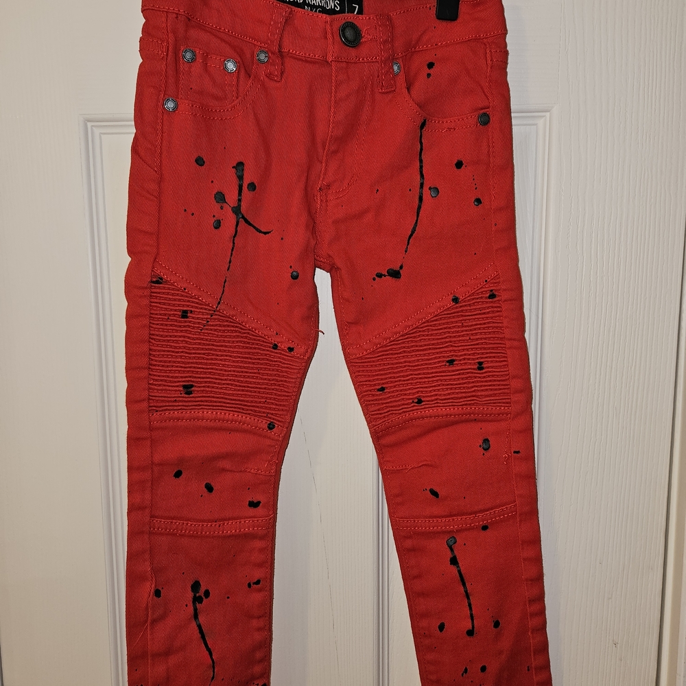 Boys Road Narrows NYC Red Jeans with Black Splatter Paint Size 7
